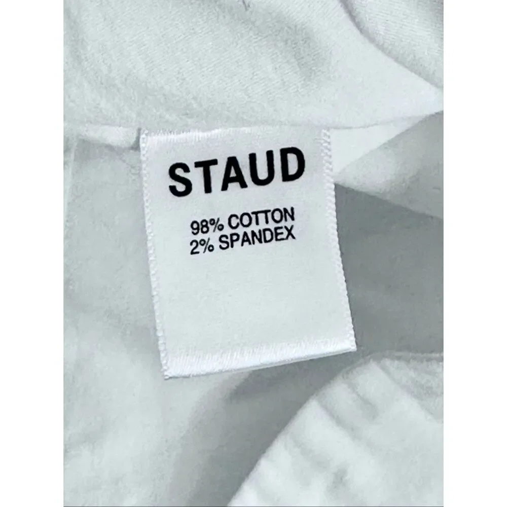 STAUD Sophie Blouse M White Square Neck Babydoll Peplum Puff Sleeve Top